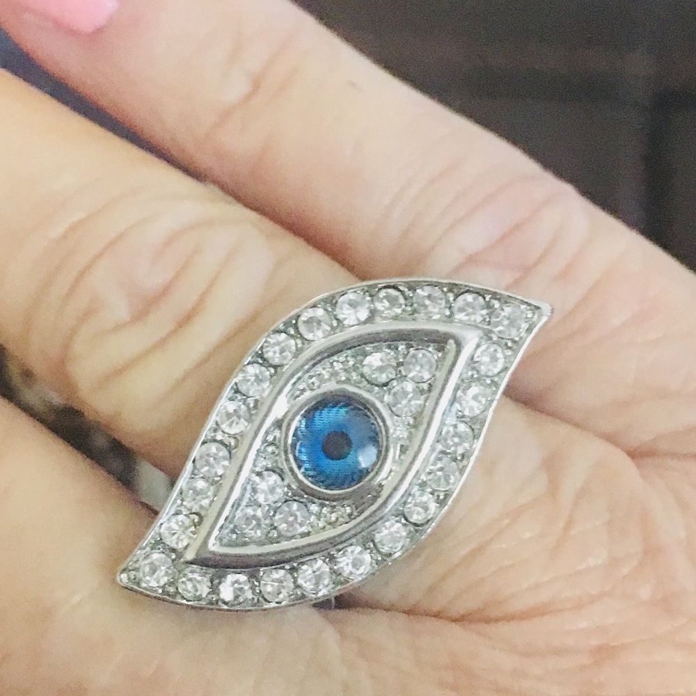Evil Eye Rhinestone Accent Adjustable Ring NWT
